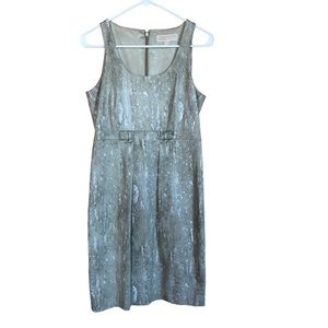 Y2K Michael Kors Midi Splatter Paint Dress Womens 4 Pleats Tan Sleeveless Party